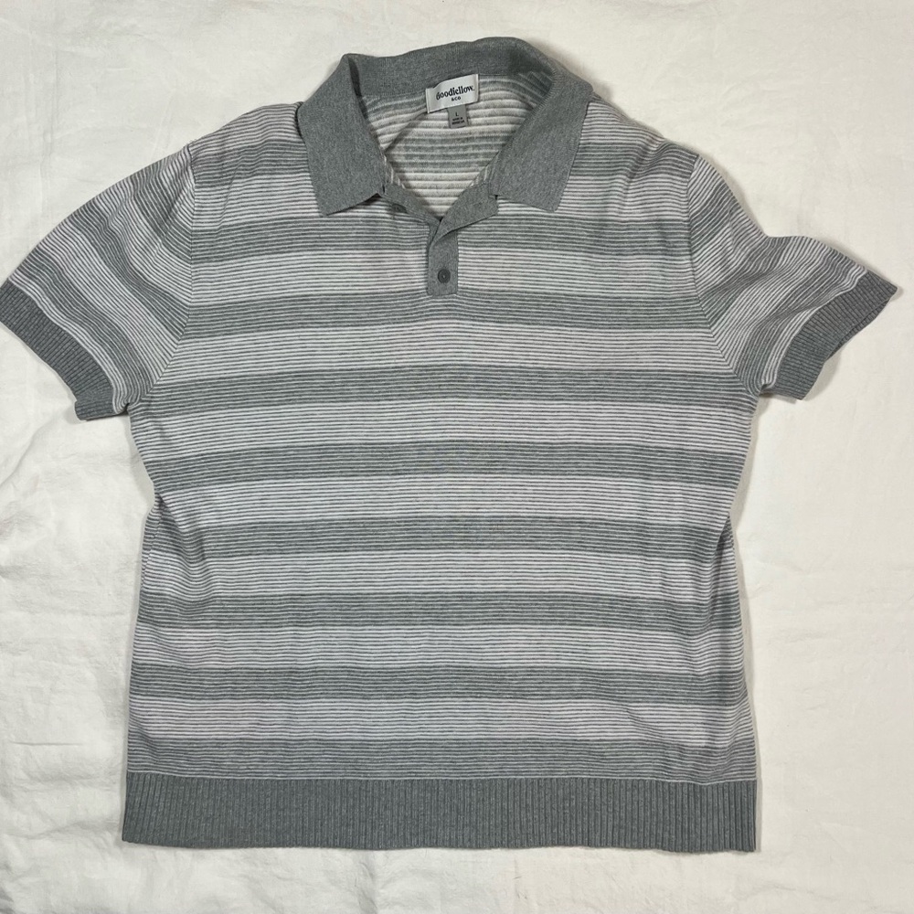 Goodfellow & Co Gray Striped Polo Shirt Mens Large Short Sleeve Knit